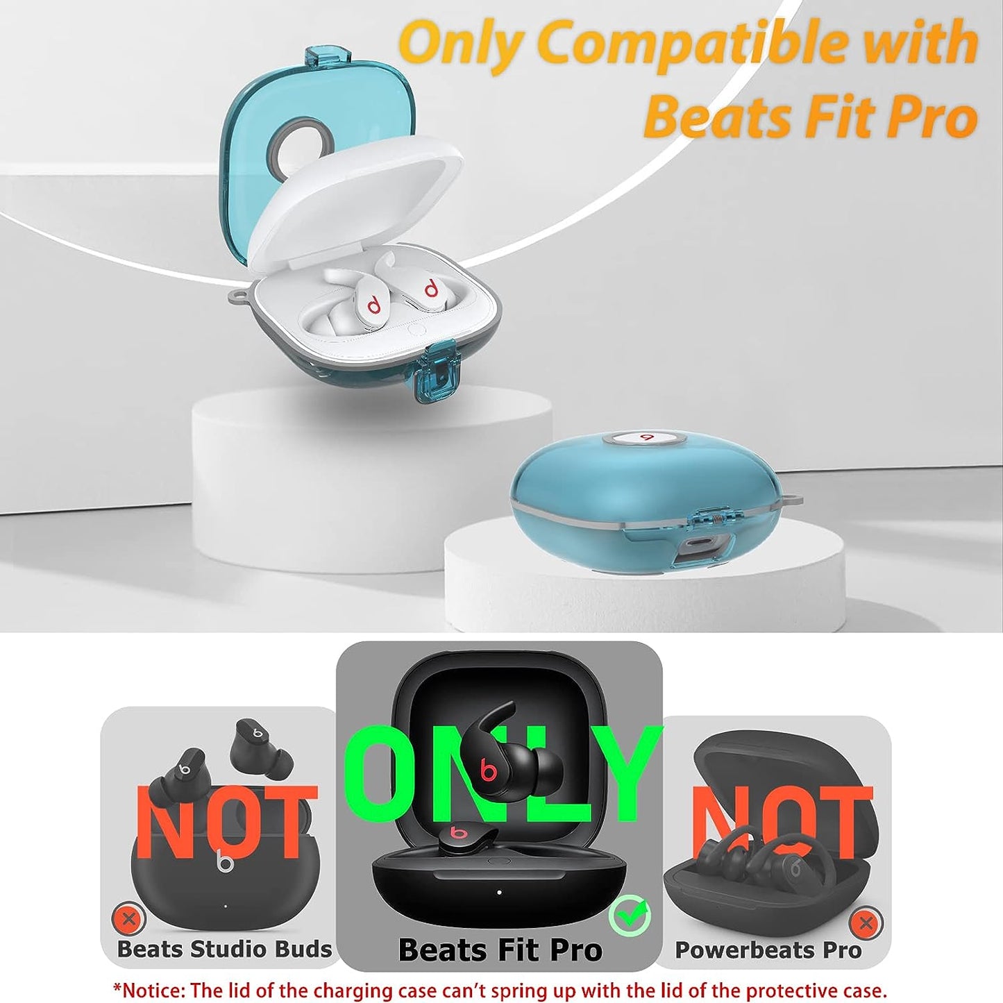 [Upgrade Lock] Case for Beats Fit Pro, Cover Compatible with Beats Fit Pro 2021 Earbuds Armor Shockproof Protective with Anti-Lost Lanyard Keychain (Clear Blue)  AIBEAMER   