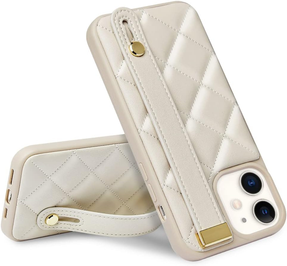 ZVE Designed for Iphone 13 Pro Max Kickstand Case, Quilted Leather Shockproof Case with Stand for Women Strap Cover Case Compatible with Iphone 13 Pro Max, 6.7 Inch-Green  ZVE Beige Iphone 11 6.1" 