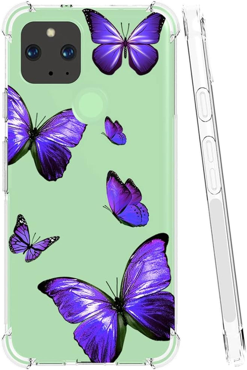 Zoeirc Case for Google Pixel 5 Case, GD1YQ GTT9Q Clear Case for Girls Women, Soft TPU Shockproof Protective Transparent Case Cover for Google Pixel 5 (Purple Butterfly)  Zoeirc   