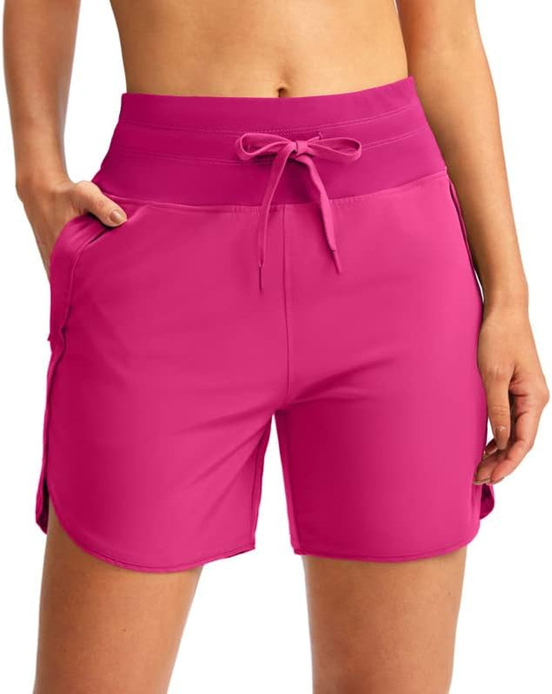 YYV Women'S 5" Running Athletic Shorts High Waisted Lightweight Workout Shorts for Women with Zipper Pockets  YYV Rose XX-Large 