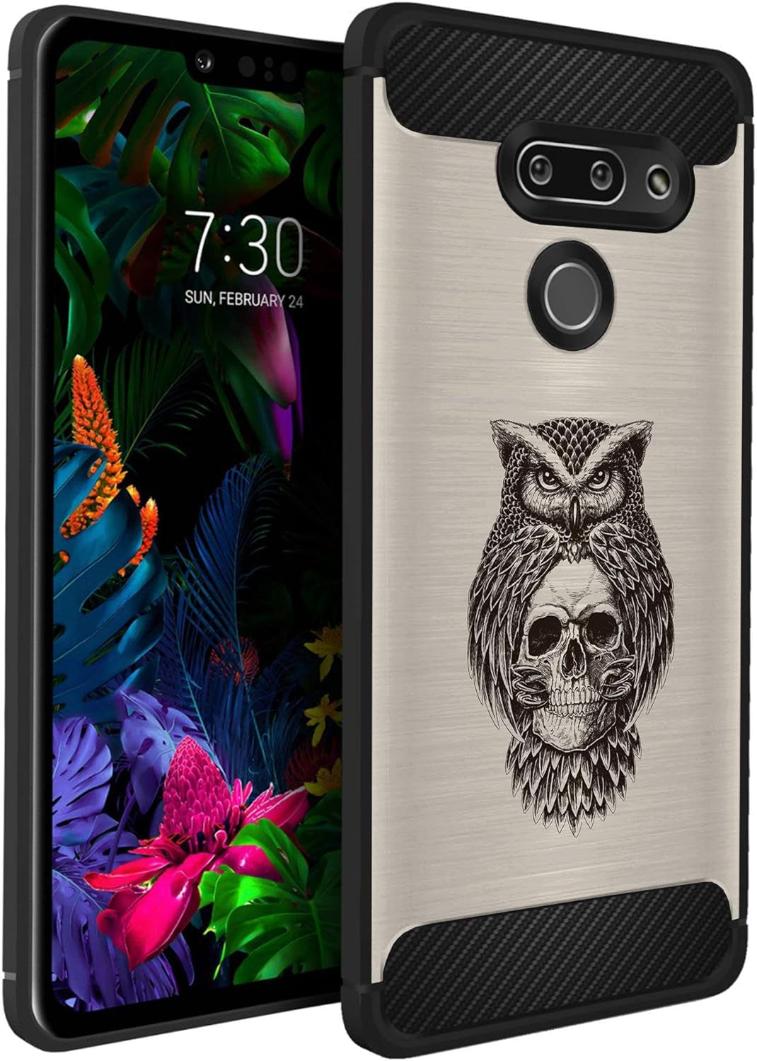 Casesondeck Case Compatible with LG G8 Thinq/Lg G8 -Flexible and Durable Shock Absorption with Carbon Fiber Accents and Designs (Deer Skull)  CasesonDeck Owl Skull  