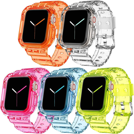 DABAOZA Compatible for Clear Apple Watch Band 45Mm 44Mm 42Mm 41Mm 40Mm 38Mm Ultra, Men Women Watch Band with Case Sport Jelly Transparent Strap for Iwatch Series 8 7 6 5 4 3 2 1 SE  DABAOZA   