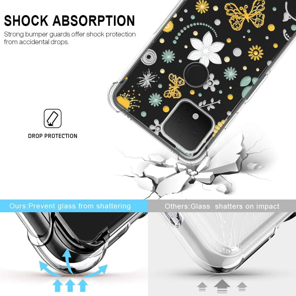 TPU Case Compatible with Google Pixel 5 - Soft Crystal Clear Butterfly Flower Design Back TPU Phone Cover Case - Butterfly Flower D05  YESPURE   