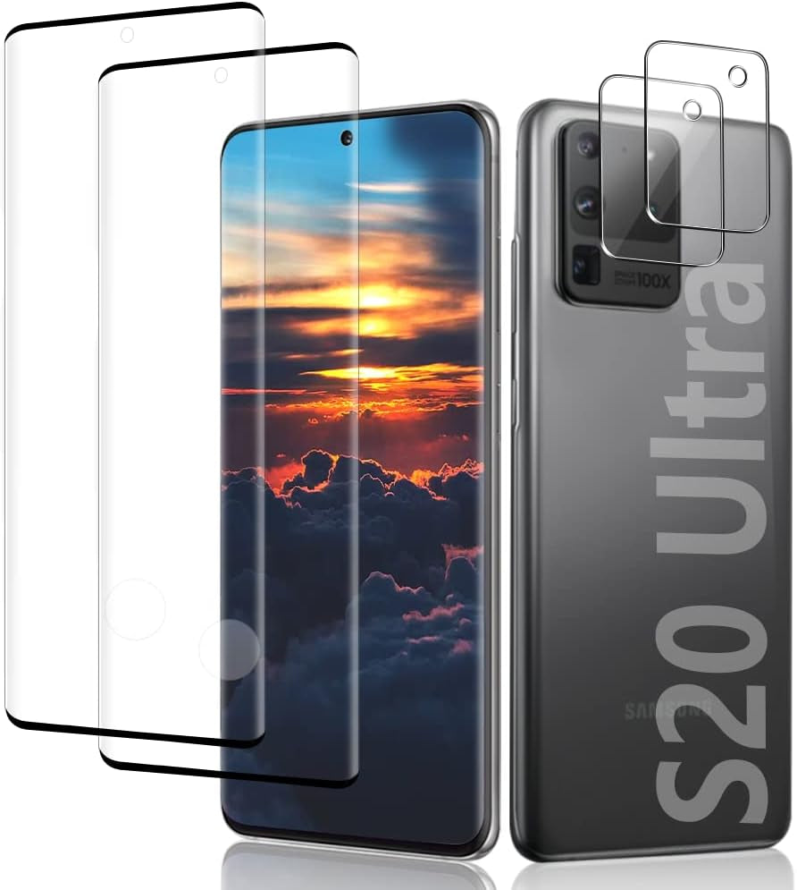 [2+2 Pack] Samsung S21 Ultra Screen Protector, 9H Tempered Glass Include 2 Pack Camera Lens Protector,Ultrasonic Fingerprint Support, 3D Curved, Bubble-Free Glass Screen Protector, for Samsung Galaxy S21 Ultra (6.8 Inch)  MAXVITAVELA S20 Ultra Screen Protector  