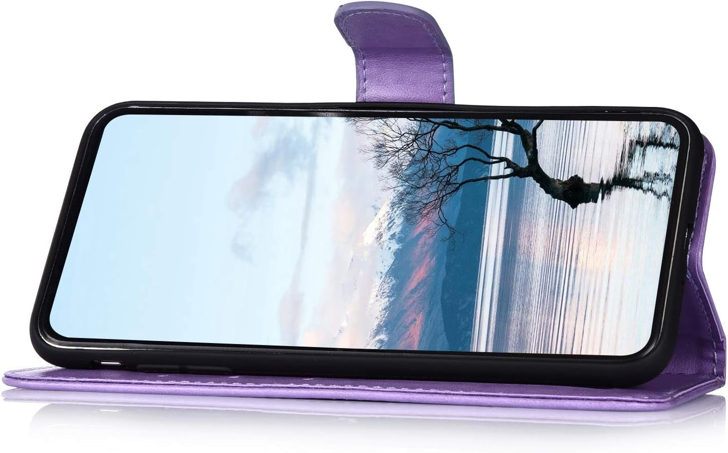 IKASEFU Compatible with LG G8 Thinq Case Shiny Sun Mandala Floral Rhinestone Pu Leather Diamond Bling Wallet Strap Case with Card Holder Shockproof Magnetic Flip Bumper Cover,Purple  IKASEFU   