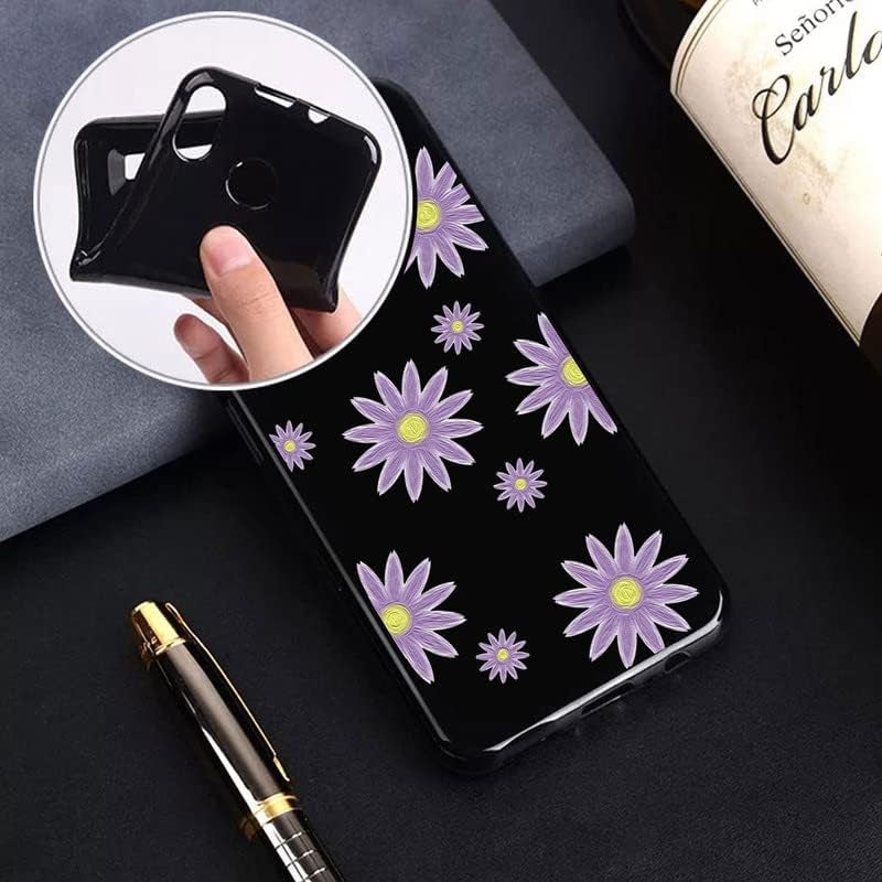 WIMSPEED Black Soft TPU Bumper Phone Case for Sony Xperia 5 V (6.1") with 1 X Tempered Glass Screen Protector, Slim Silicone Shockproof Cover for Sony Xperia 5 V - Purple Flower  WIMSPEED   