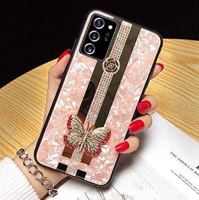 Supshop Note20 for Samsung Galaxy Note 20 5G Case for Women Girl Design with Ring Kickstand,Fashion Cute Bling Diamond Rhinestone Glitter Butterfly Marble Mirror Phone Cover,Purple  SUPSHOP C-Pink For Samsung Galaxy Note20 Ultra 