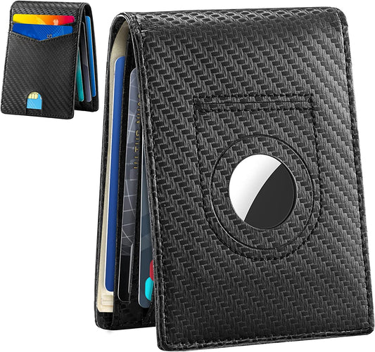 Airtag Wallet for Men, Minimalist Bifold Airtags Wallet Compatible with Apple Air Tags, Slim RFID Blocking Men'S Wallet Case Holder - Larger Capacity up to 12 Credit Cards with Gift Box, Carbon Fiber  iSurecoube   