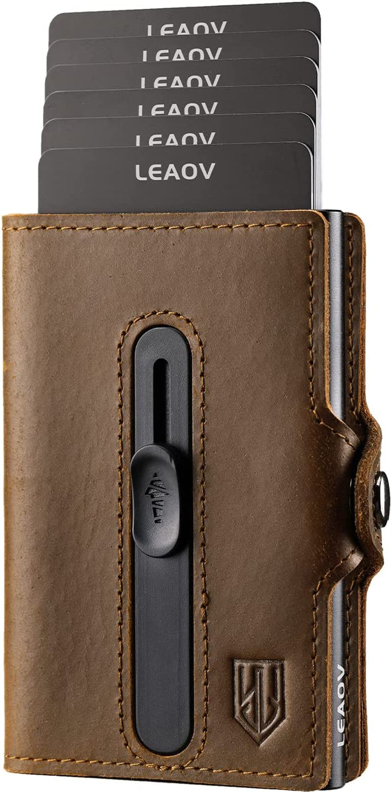 Leaov Air Tag Wallet for Men, Anti-Lost Slim Leather Wallet with Airtag Case, RFID Blocking Front Pocket Wallet for Airtag with Gift Box(Carbon Black)  Leaov Coffee  