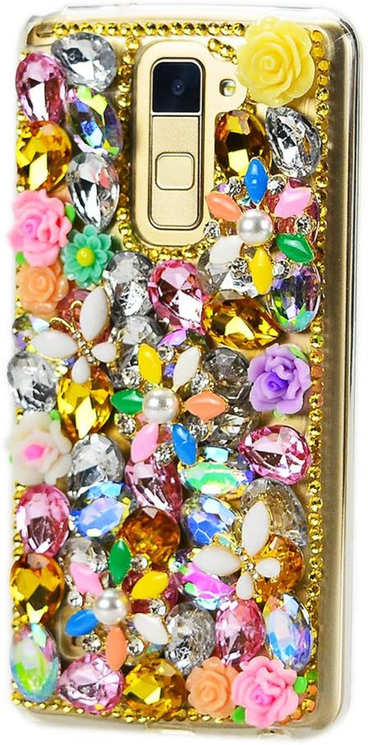STENES LG G6 / LG G6 plus Case - Luxurious Series 3D Handmade Sparkly Crystal Bling Cover Hybrid Drop Bumper Protection Case with Retro Bows anti Dust Plug - Butterfly Rose Flowers/Yellow  STENES   