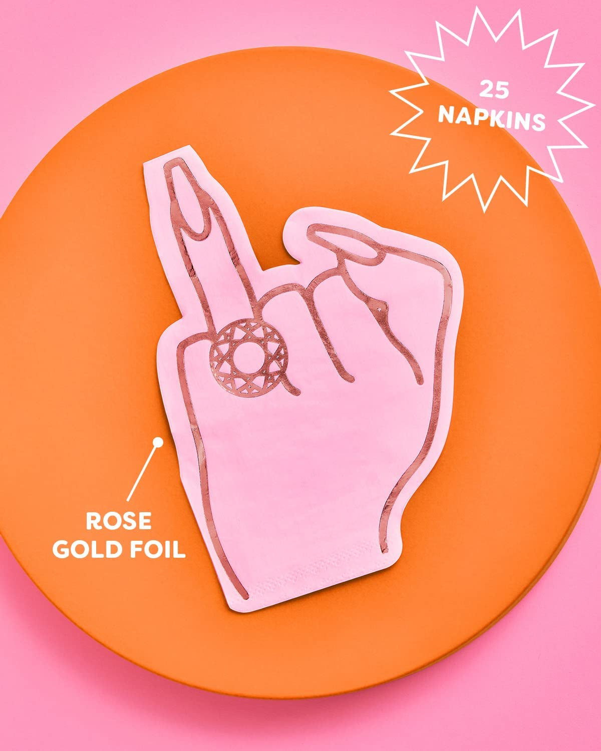 Xo, Fetti Bachelorette Party Ring Finger Napkins - 25 Count | Rose Gold + Pink 3-Ply Cocktail Napkins, Bach Decorations, Bridal Shower Gift, Engagement Party  xo, Fetti   
