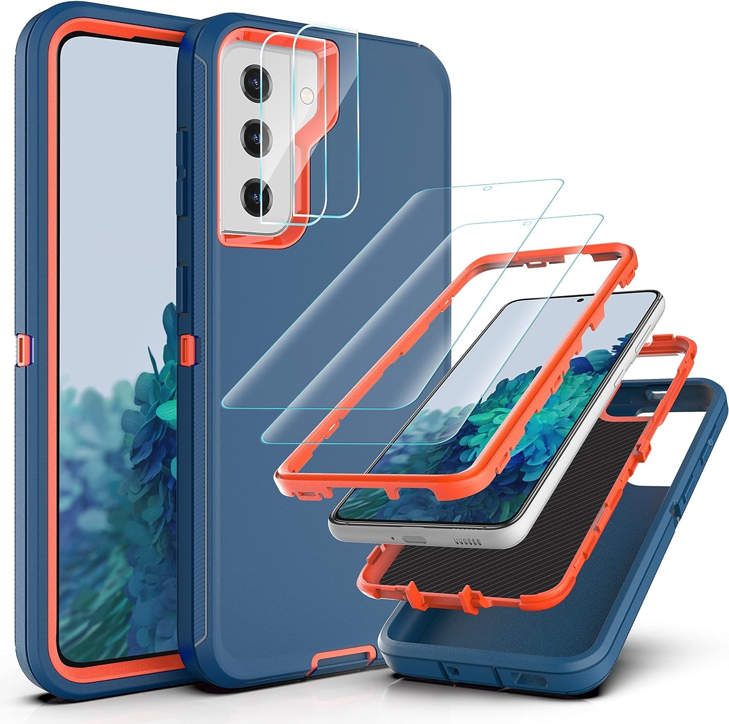 Ymhxcy Galaxy S21 Case, Drop 3 Layer Durable Cover (No Screen Protector) Solid Rubber Case / 16Ft Test Clear Case for Samsung Galaxy S21-Crystal Clear  YmhxcY Sf-Blue And Orange Sf-Galaxy S21 