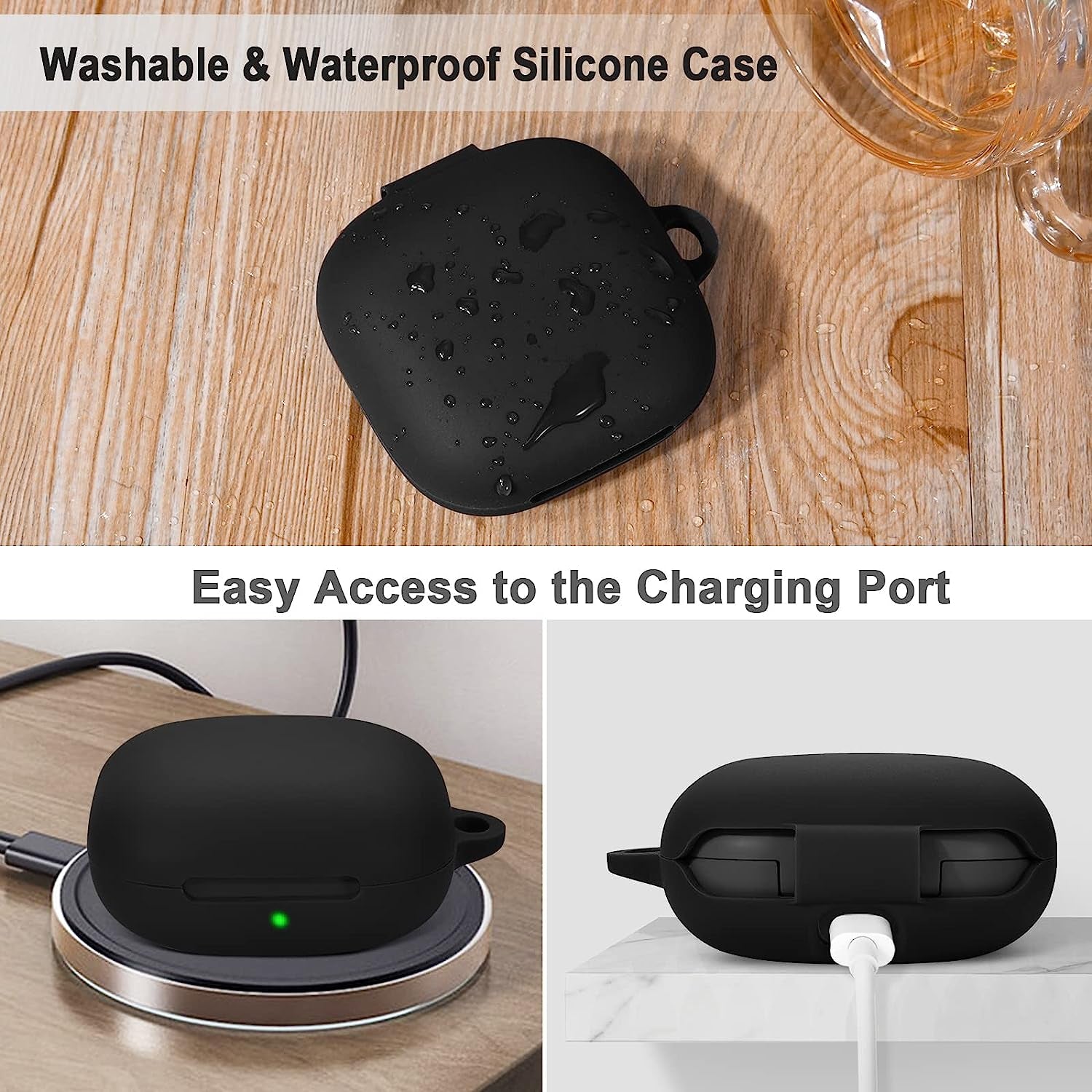 Beats Fit Pro Case Cover, AIRSPO Soft Silicone Case for Beats Fit Pro 2021 Shockproof Beats Fit Pro Earbuds Case Cover with Keychain (Black)  AIRSPO   