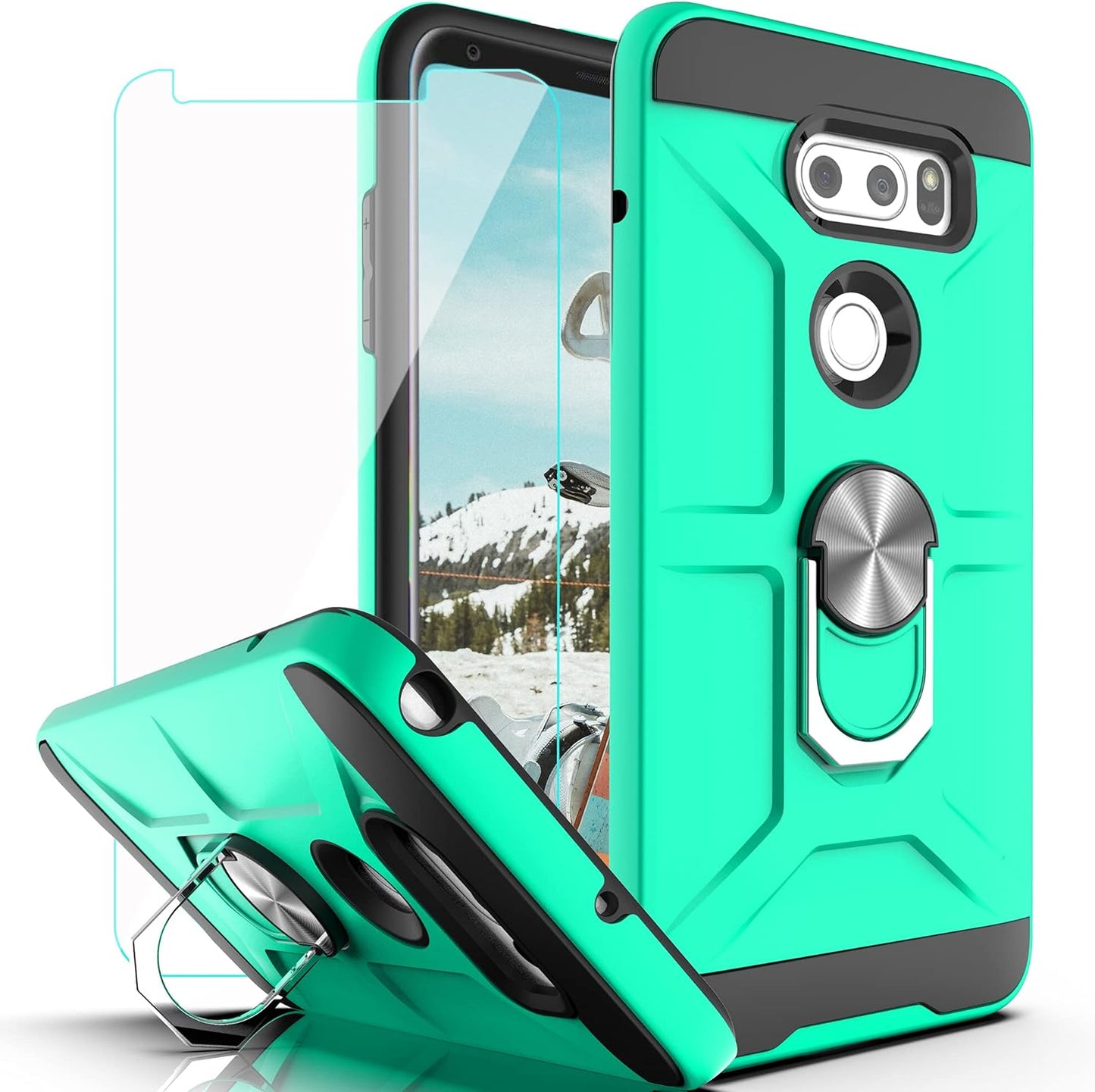 Ymhxcy Case Compatible with LG V35 Thinq/V30/V30 Plus/ V30S Thinq/ V35 Case with HD Screen Protector,360 Degree Rotating Ring Kickstand Holder Dual Layers of Shockproof Case for V30-ZS (Zs-Red)  YmhxcY Zs-Mint  