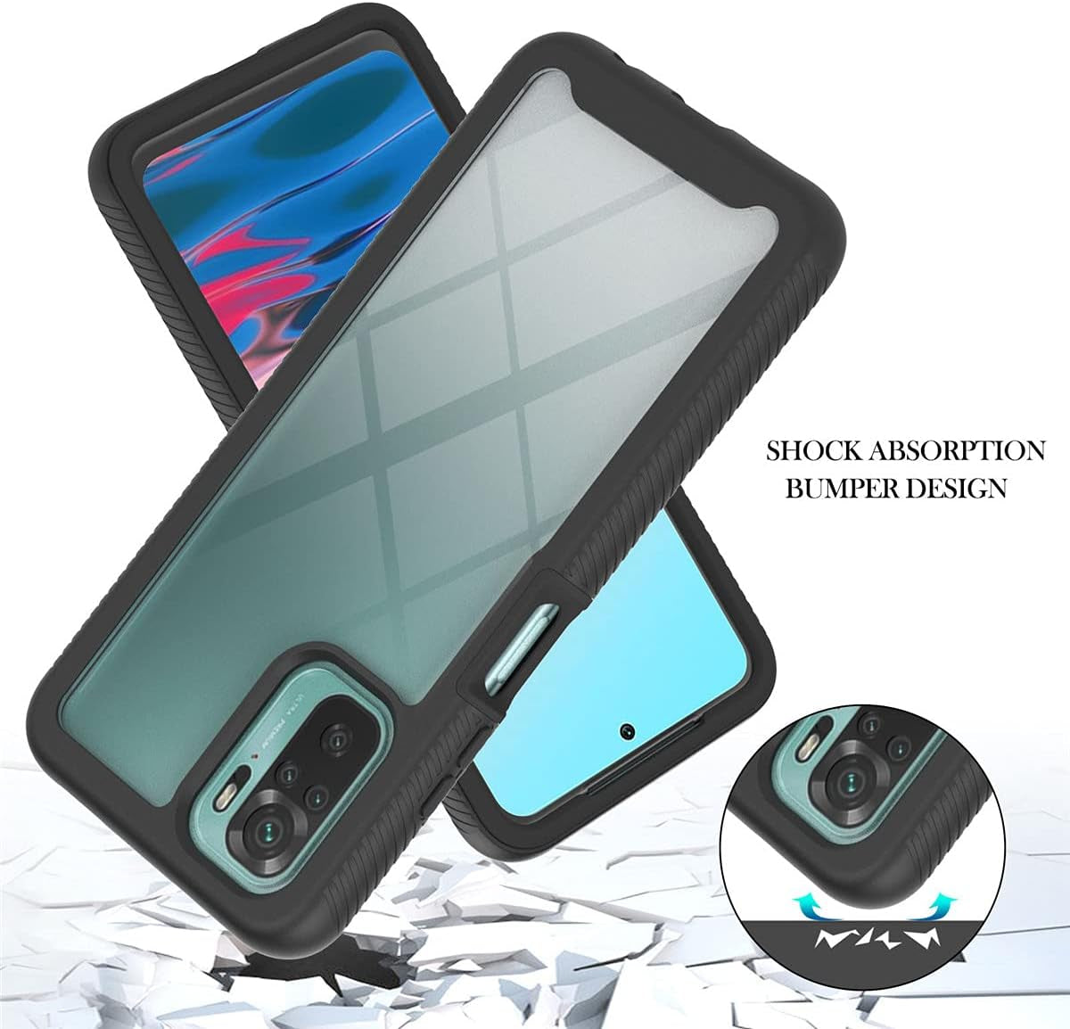 Redmi Note 10 Case, Redmi Note 10S Case, Gift_Source Hybrid Soft Silicone and Hard PC Case Slim 2 in 1 Shockproof Cover Clear Back Shell for Xiaomi Redmi Note 10/Redmi Note 10S 6.43"[Black]  Gift_Source   