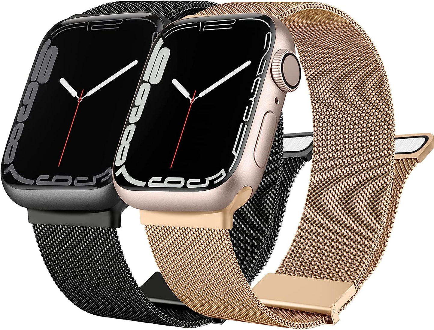 [2 PACK] Metal Stainless Steel Bands Compatible with Apple Watch Bands Series 8 7 6 5 4 3 2 1 SE 41Mm 40Mm 38Mm 42Mm 44Mm 45Mm, Mesh Loop Magnetic Milanese Strap for Iwatch Bands Women Men  Amzpas Black & Copper 38/40/41mm 