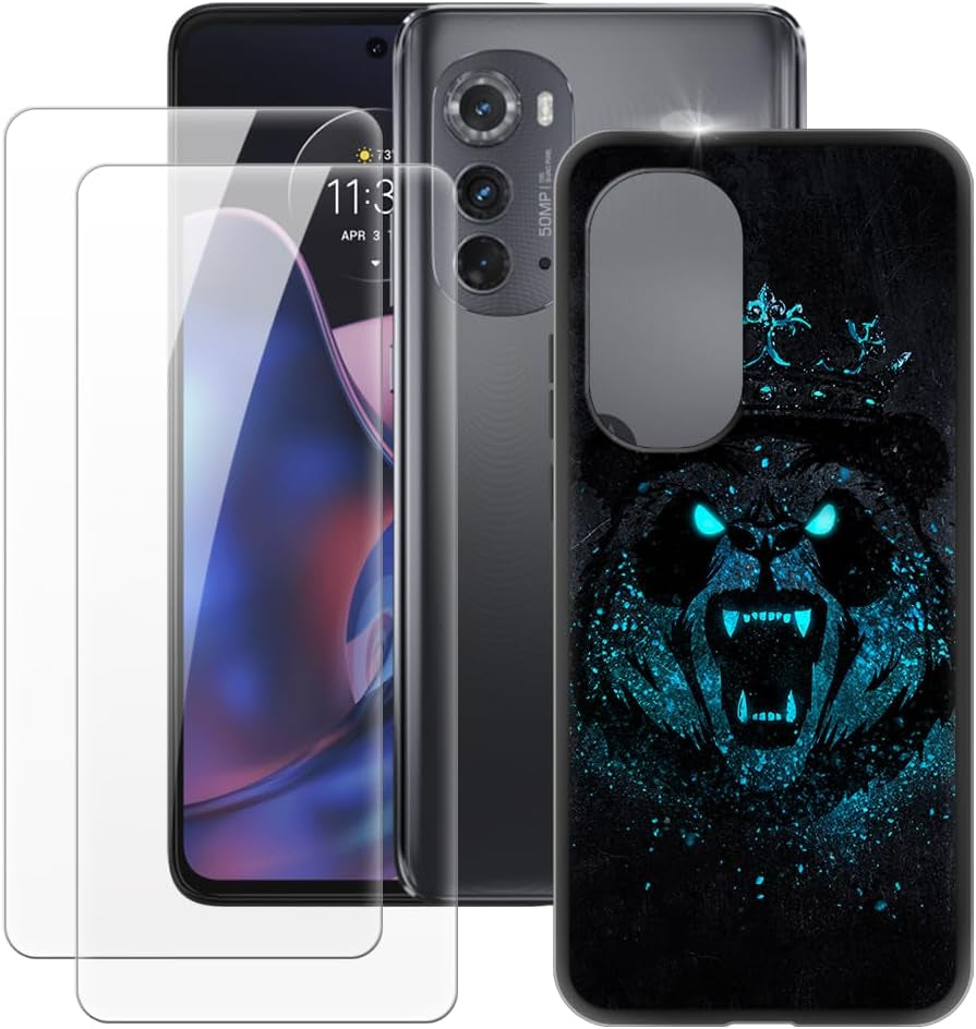 MILEGAO Motorola Edge 2022 Case + 2PCS Screen Protector Tempered Glass, Ultra Thin Bumper Shockproof Soft TPU Silicone Cover for Motorola Edge Gen.3 (6.6”) Rose  MILEGAO Angry Panda  