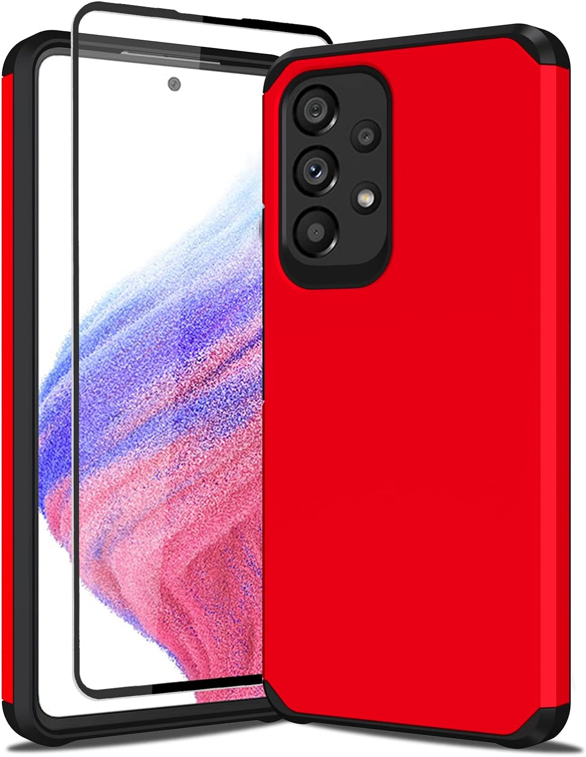 Sunstory for Galaxy A53 5G Case with Tempered Glass Screen Protector, Samsung A53 5G Case, Hybrid Shock Proof Rugged Bumper PC+TPU Cover for Samsung Galaxy A53 5G Case Phone (A53 5G, Navy Blue)  SunStory Bright Red A53 5G 