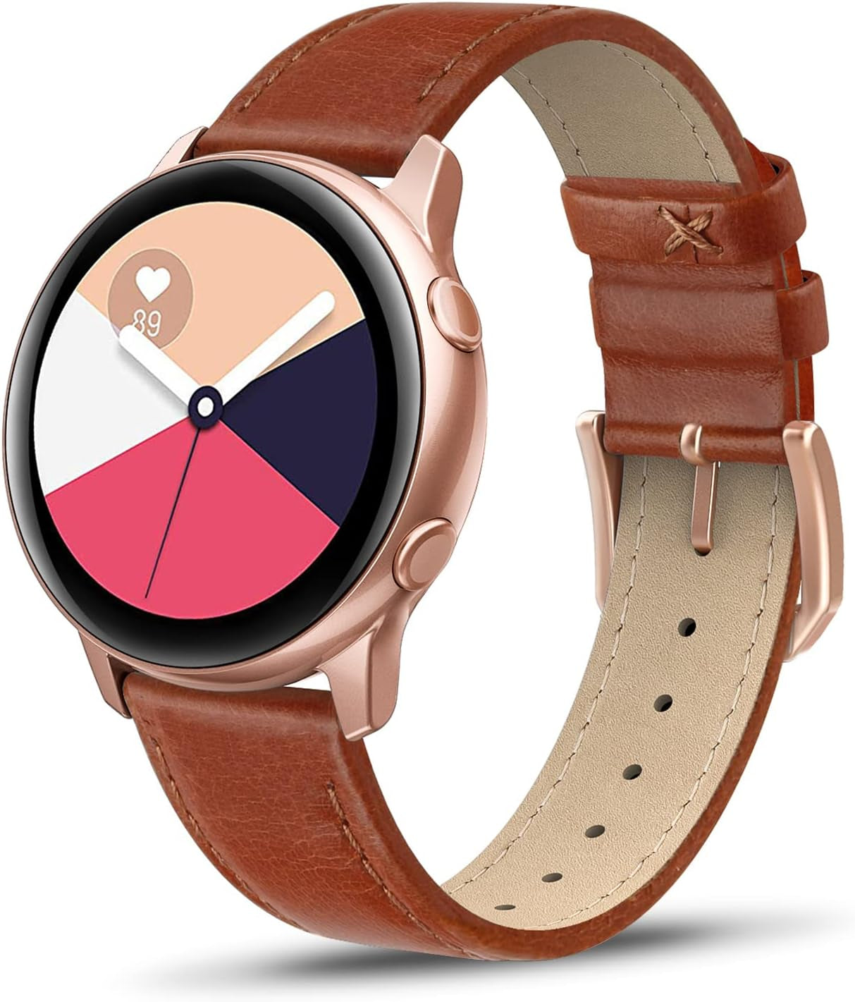 SWEES Compatible for Samsung Galaxy Watch 5 Band 40Mm 44Mm / Galaxy Watch 5 Pro Band 45Mm / Galaxy Watch 4 Band, 20Mm Slim Thin Genuine Leather Replacement Bands for Galaxy Watch 4 Classic Women Men  SWEES Cognac Brown Galaxy Watch 5 / Galaxy Watch 4 