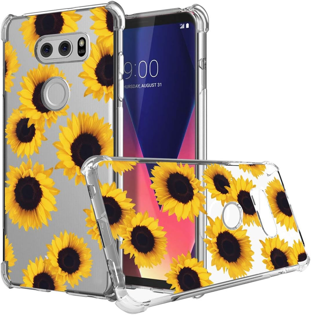Sidande for LG V30 Case, Shockproof Clear Floral Soft Flexible TPU Slim Phone Case Cover for LG V30, for LG V30S,For LG V30 Plus,For LG V35,For LG V35 Thinq 2017 Release (Mandala)  Sidande Sunflower  