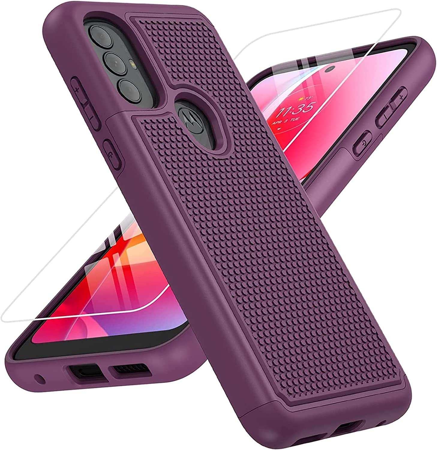 BNIUT for Motorola Moto G Power 2022 Case: Moto G Play 2023 Case & Moto G Pure 2021 Case - Dual Layer Protective Heavy Duty Phone Cover Shockproof Rugged with Non Slip Textured (Burgundy Purple)  binghexin   