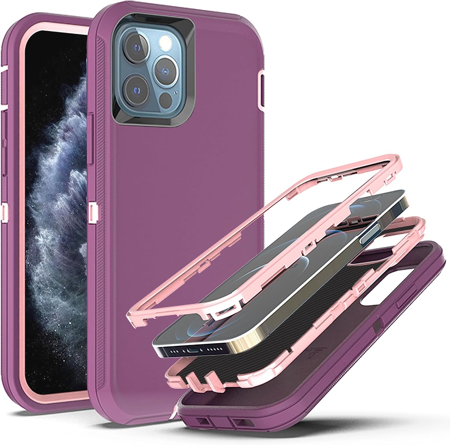 Ymhxcy for Iphone 11 Pro Max Case Shockproof Dropproof Dust-Proof Drop Proof 3-Layer Durable Phone Case Heavy Duty Protection Phone Case Cover for Apple Iphone 11 Pro Max 6.5“ Black and Grey  YmhxcY Wine Red / Rose Pink  