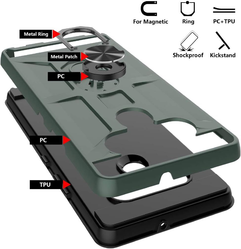 Jeylly LG Stylo 6 Case, with [Tempered Glass Screen Protector] [2Pack] Dual Layer 360 Degree Rotatable Metal Ring Kickstand Holder Military Grade Shockproof Protective Phone Case for LG Stylo 6, Green  Jeylly   
