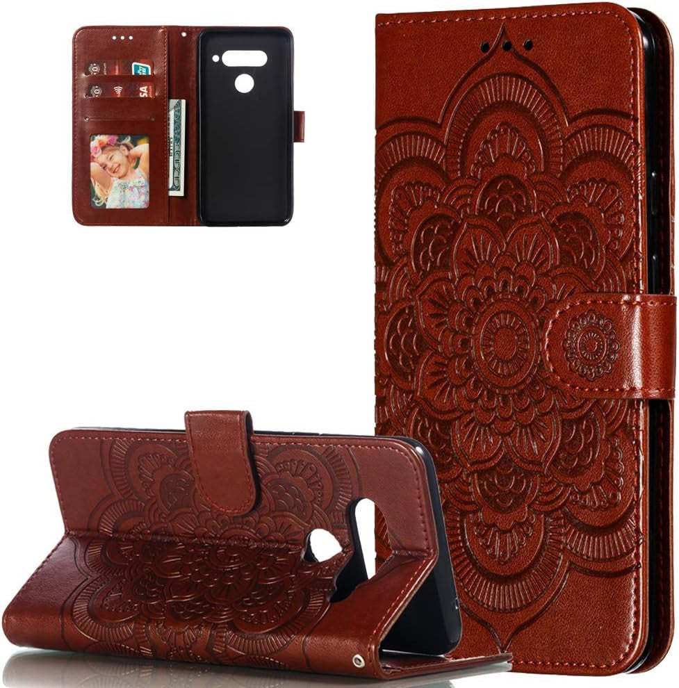 Asdsinfor LG V40 Case Full Stylish Advanced Embossing Wallet Case Credit Cards Slot with Stand for PU Leather Shockproof Flip Magnetic Case for LG V40 / V40 Thinq Sunflower Green LD  Asdsinfor Ld: Brown  