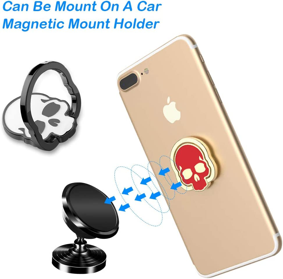 3 Packs Skull Shape Phone Ring Holder in 3 Colors, Dakuan 180° Adjustable Metal Stand Finger Grip Kickstand (Black, White, Red)  DaKuan   
