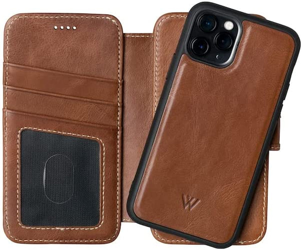 Wilken Iphone 14 Pro Max Leather Wallet Case with Detachable Magnetic Phone Case | Compatible with Magsafe and All Wireless Charging Accessories | Leather Magnetic Wallet Case (14 Pro Max, Brown)  W WILKEN   