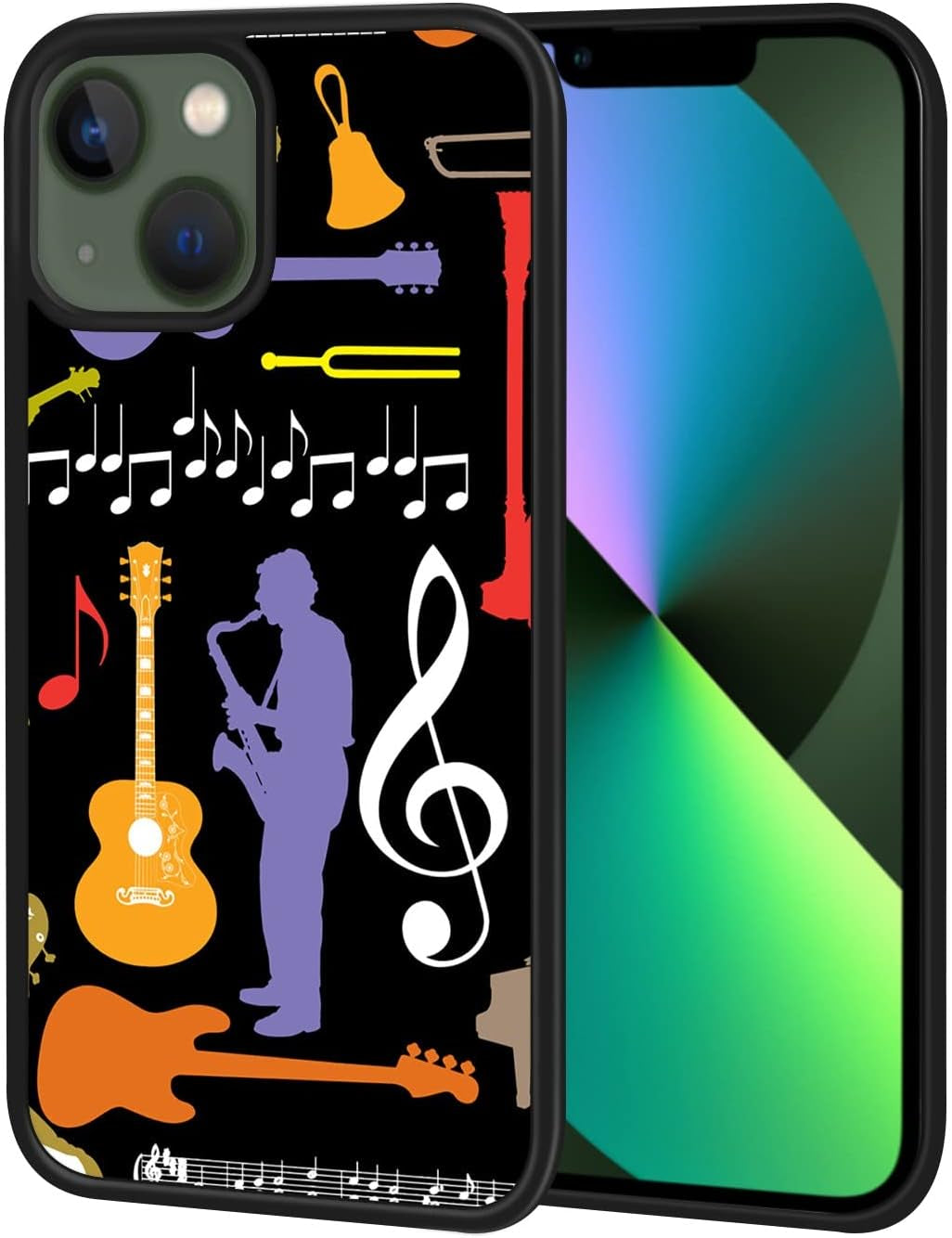 Soft Rubber Silicone TPU anti Slip Edge and Hard Bottom Shell Case Compatible with Iphone 13, Music Band Pattern  Notherss   