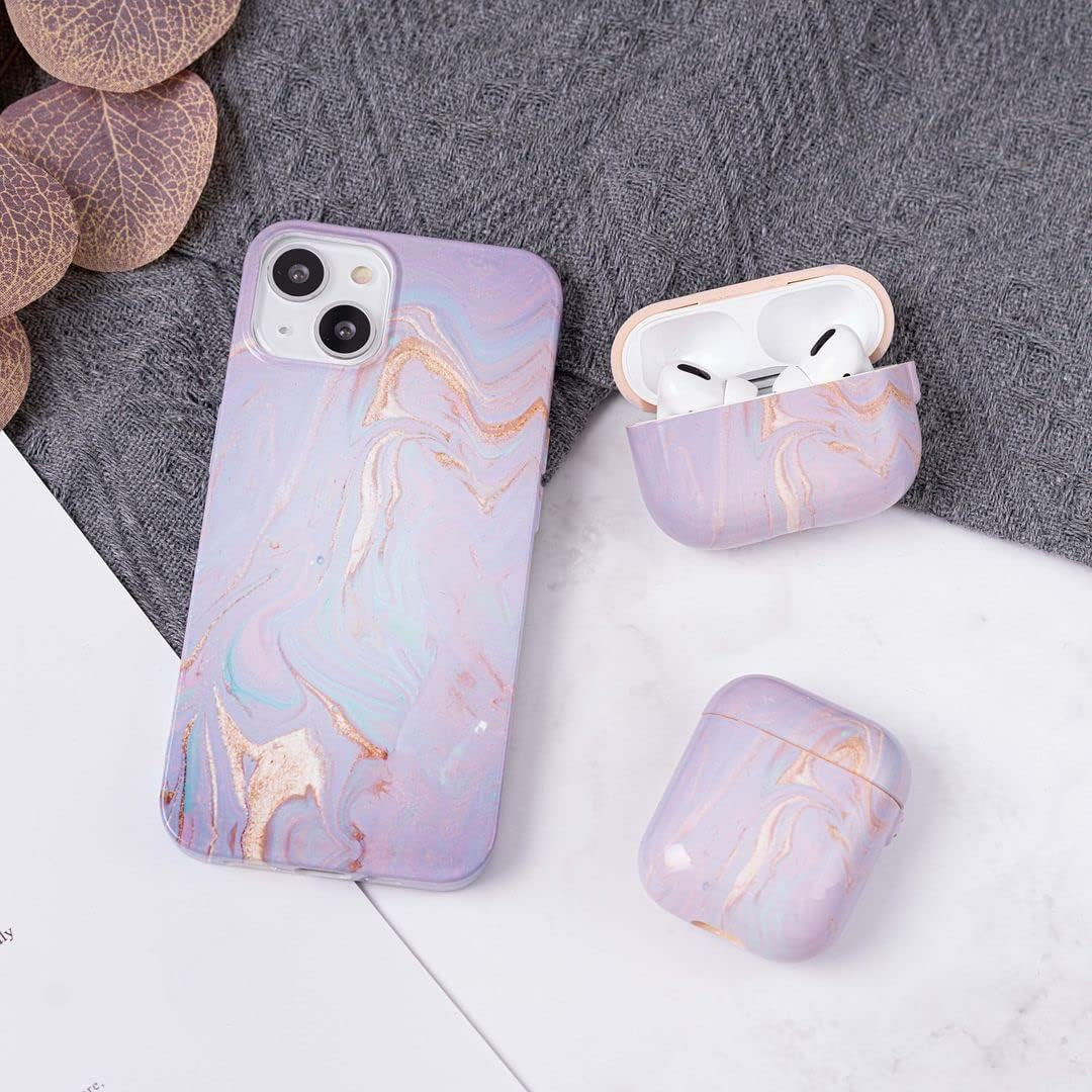 ZARLLUIT Purple Marbled Airpods Case - Airpods 2/1 Marble Decals Case, Water Paste Process Soft Flexible TPU Purple Marble Protective Cover for Apple Airpods 2/1- Only Airpod Case in Box  ZARLLUIT iPhone 13  