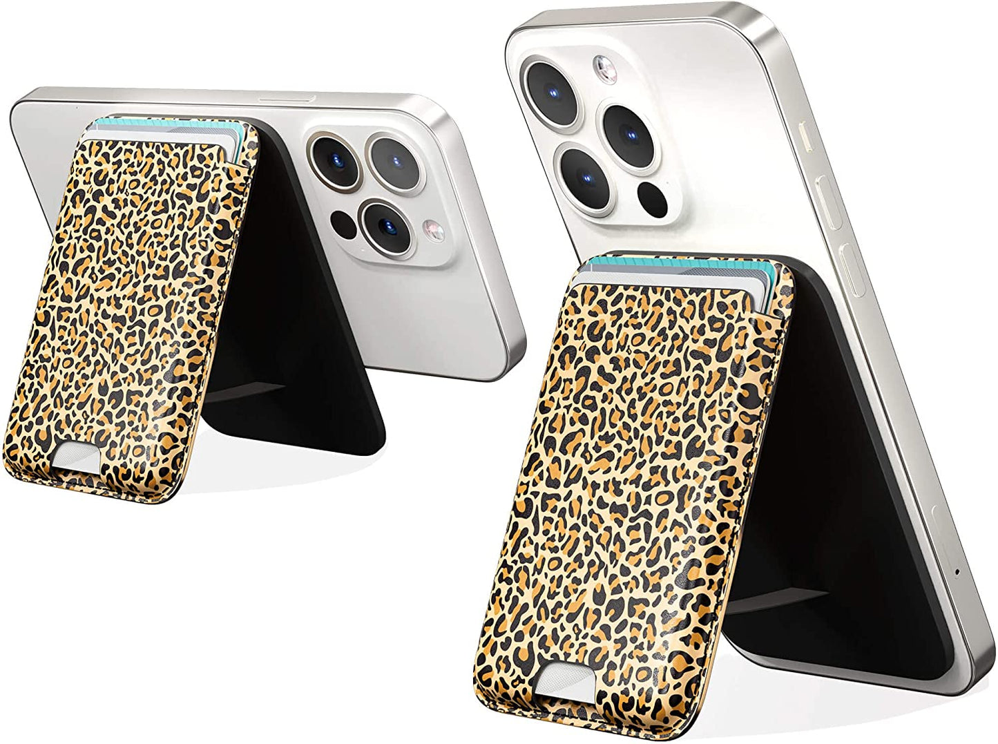 Magnetic Wallet Card Holder with Magsafe Compatible for Iphone 14/14 Plus/14 Pro/14 Pro Max, Iphone 13 Pro Max/13 Pro/13/13 Mini, Iphone 12/12 Pro/12 Pro Max, RFID Card Holder Wallet, Deep Purple  Doter Leopard-Stand  