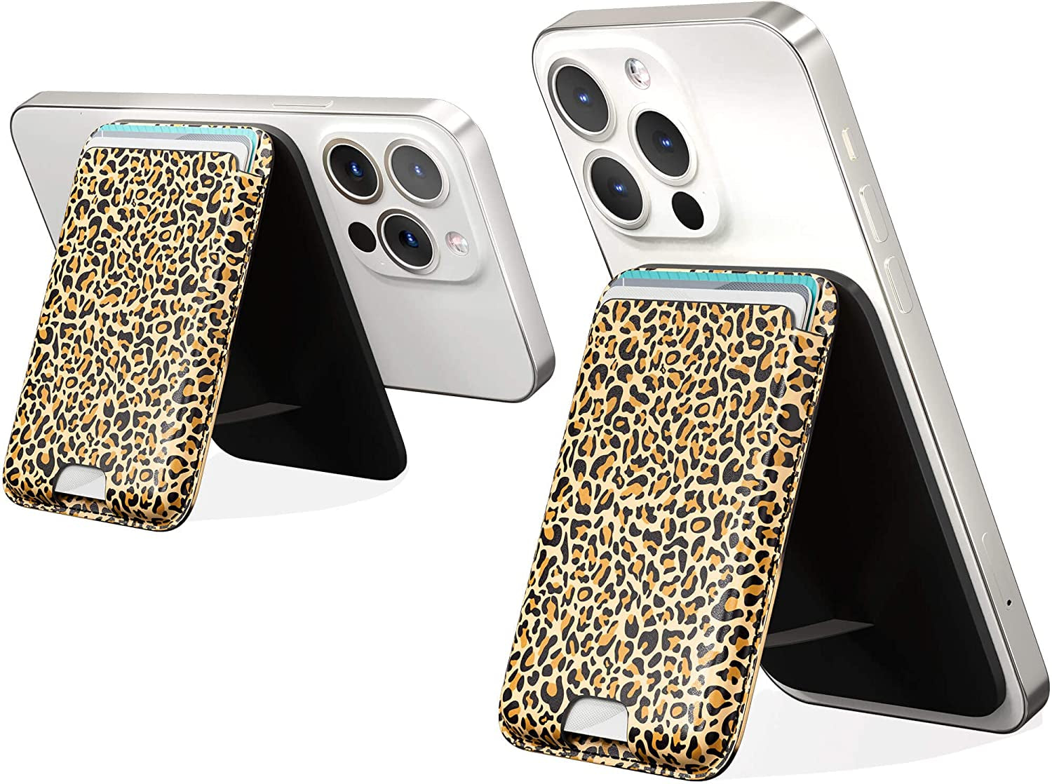 Magnetic Wallet Card Holder with Magsafe Compatible for Iphone 14/14 Plus/14 Pro/14 Pro Max, Iphone 13 Pro Max/13 Pro/13/13 Mini, Iphone 12/12 Pro/12 Pro Max, RFID Card Holder Wallet, Deep Purple  Doter Leopard-Stand  