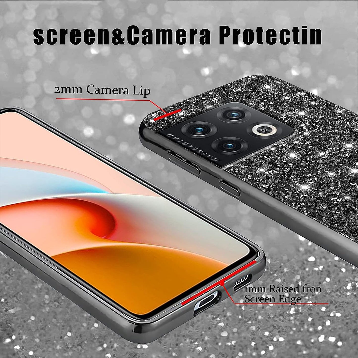 Jancyu Compatible with Oneplus 10 Pro Case, Shockproof Phone Cases for Oneplus 10 Pro Glitter Protective Cover for Women Cute Accessories (Black)  Jancyu   