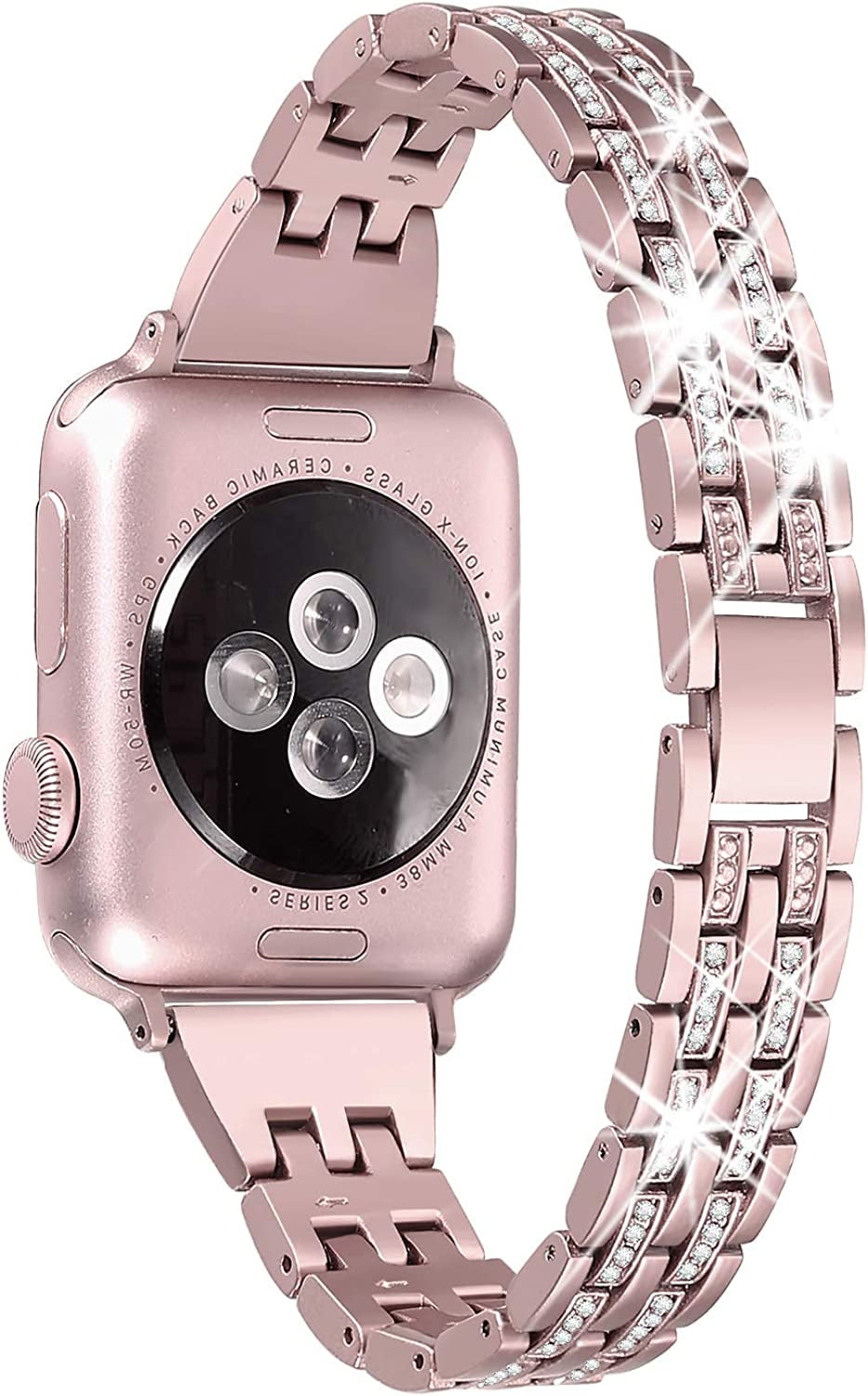 Secbolt Bling Bands Compatible with Apple Watch Band 38Mm 40Mm 41Mm 42Mm 44Mm 45Mm Women Iwatch SE Series 8 7 6 5 4 3 2 1, Dressy Jewelry Metal Wristband Strap Diamond Rhinestone  Secbolt Rose Gold 38mm/40mm/41mm 
