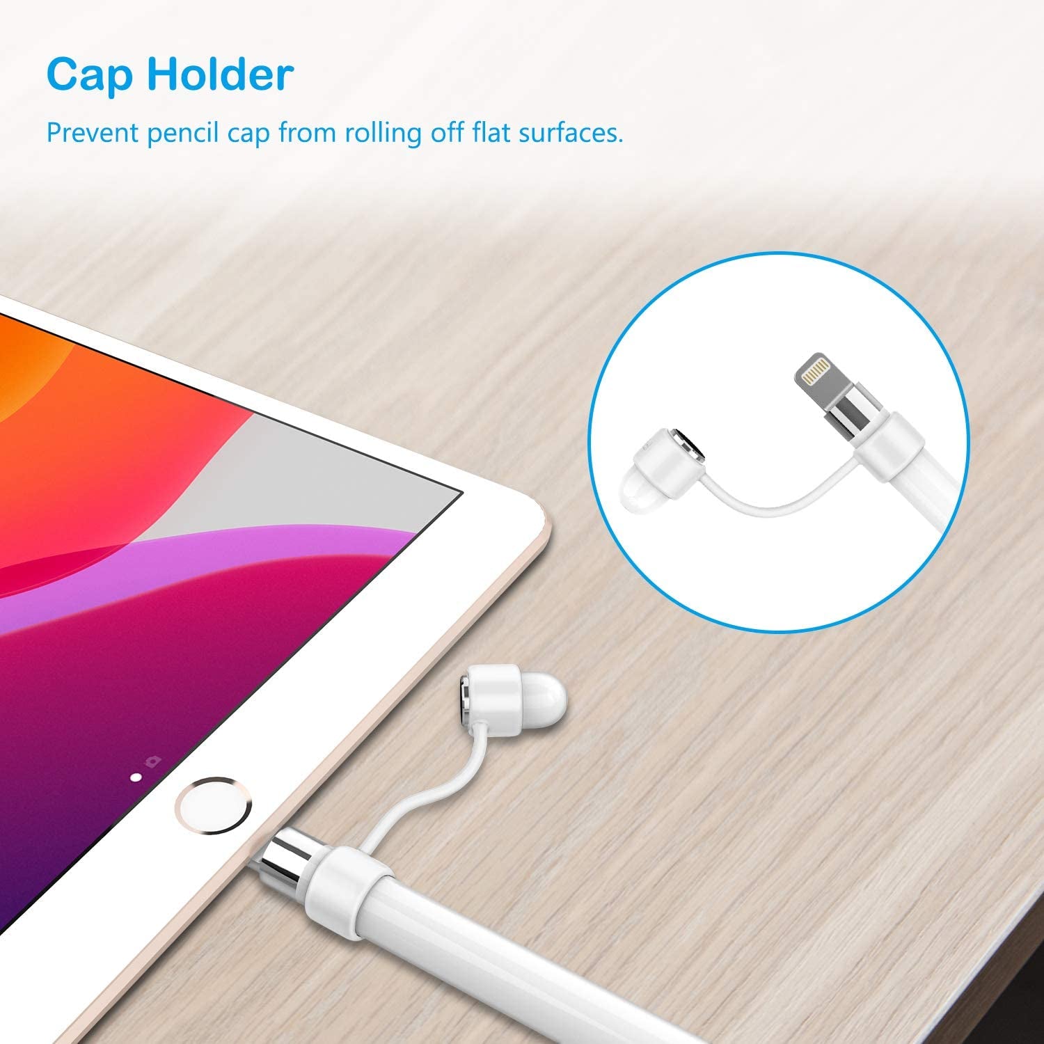 Fintie 3 Pieces Silicone Bundle Compatible with Apple Pencil 1St Generation, Soft Protective Cover Accessories Pencil Cap Holder with Nib Cover, Cable Adapter Tether, White  Fintie   