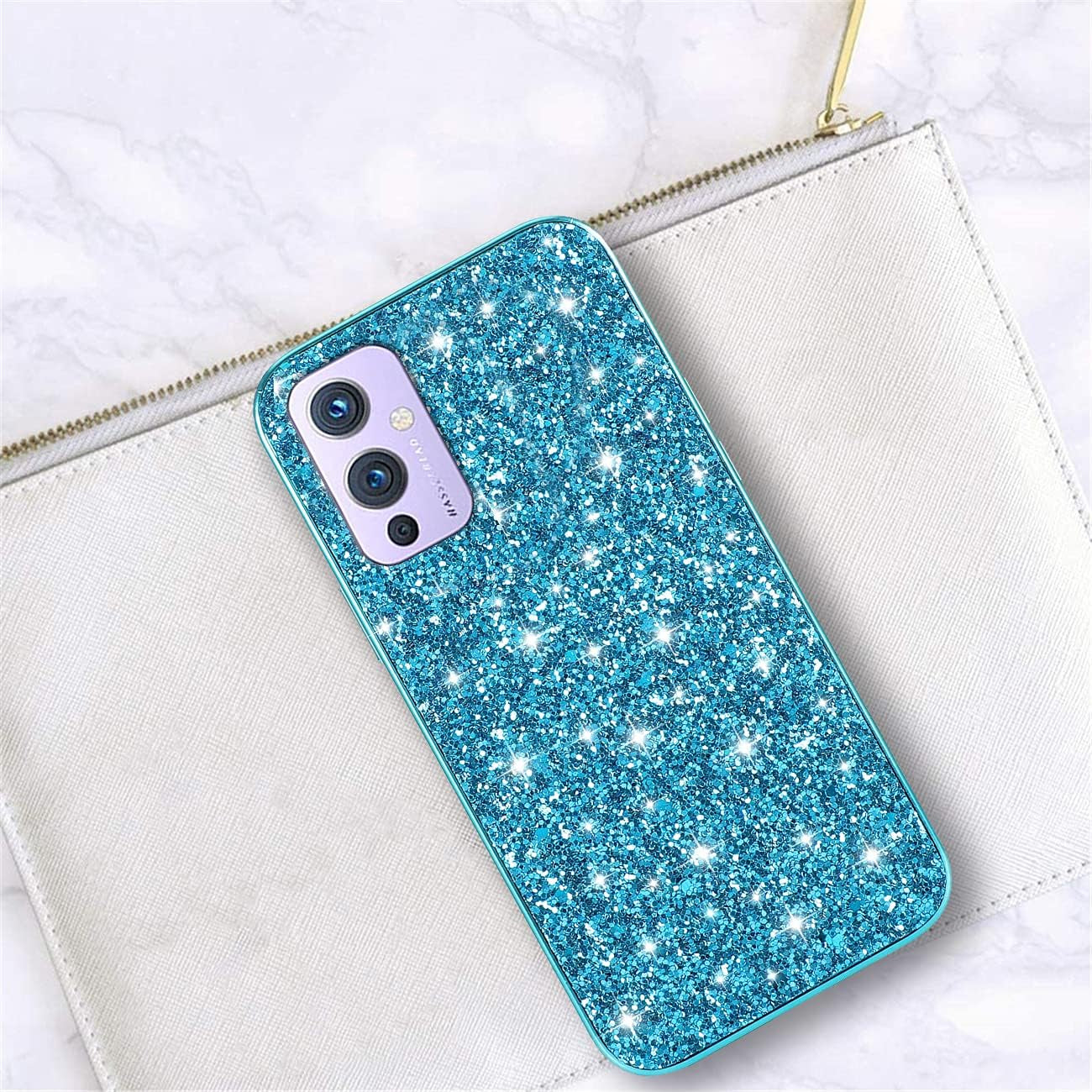 Compatible with Oneplus 9 Case Glitter Shockproof,Oneplus 9 Phone Case Bling Sparkly Soft TPU and PC Silicone Shiny Girl Women Thin Protective Cover (Blue)  Wousunly   