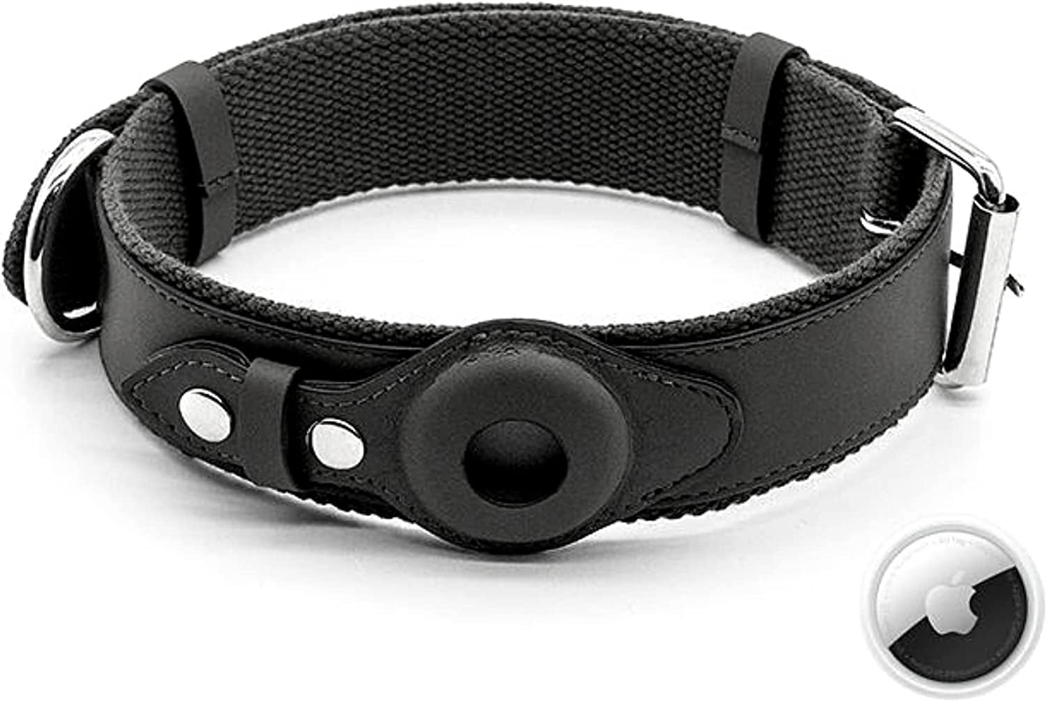 Krazytag Airtag Dog Collar – Premium Soft PU Leather Collar with Built-In Tag Space – Luxurious Airtag Holder for Dogs and Cats – Play-Proof Design (Medium, Black)  KrazyTag   