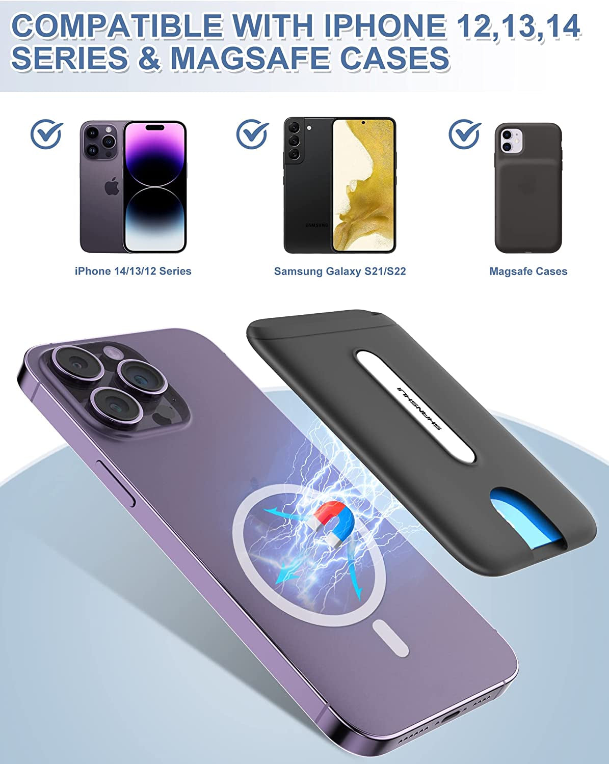 SHANSHUI Magnetic Wallet for Magsafe, Ultra Slim Magnetic Card Holder for Back of Phone Wallet Premium Silicone Anti-Drop Credit Card Holder Fitting for Iphone 14/13/ 12 Series & Magsafe Case  SHANSHUI   