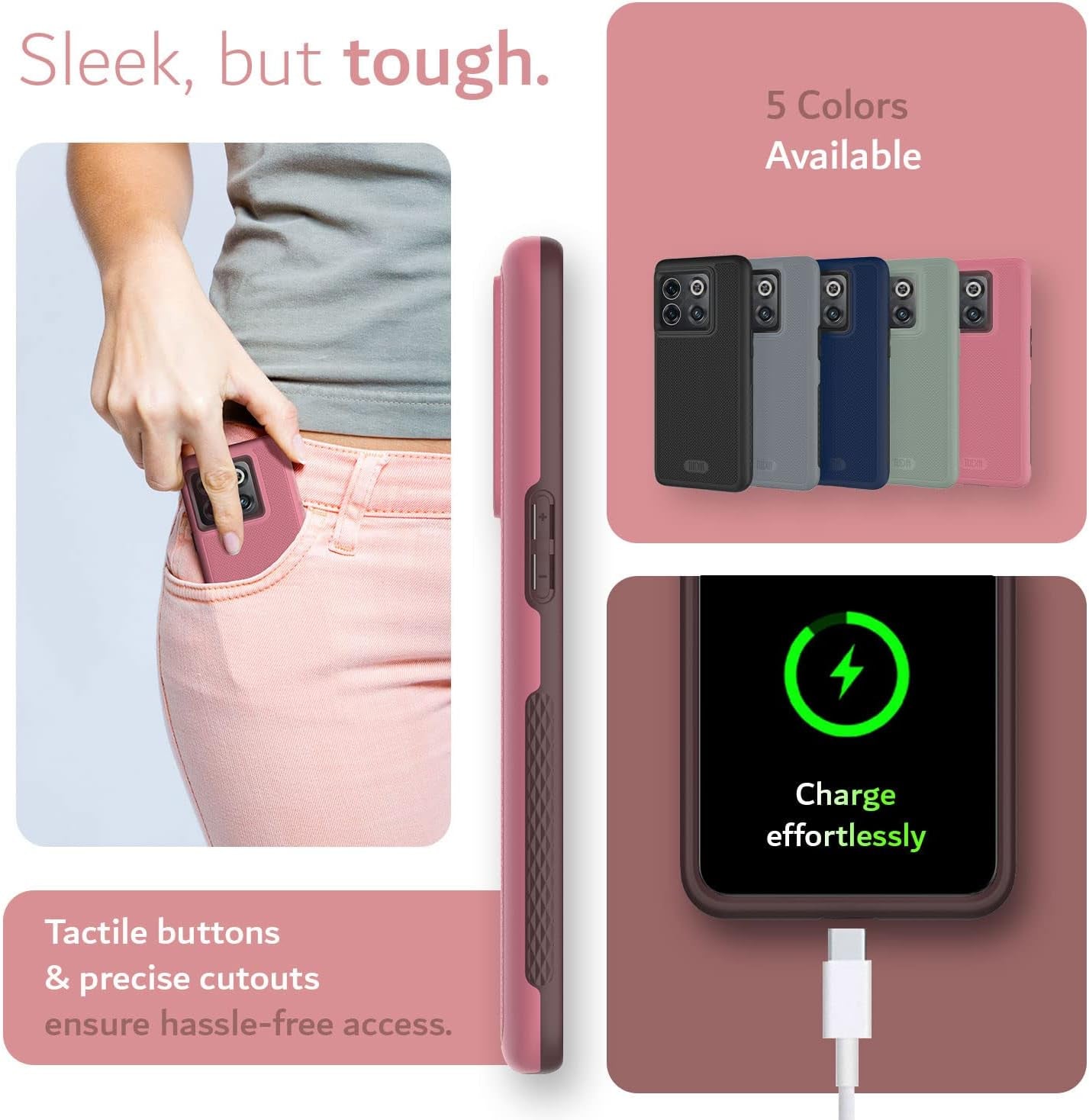 TUDIA Dualshield Grip Designed for Oneplus10T Case 5G, [Mergegrip] Shockproof Military Grade Slim Dual Layer Protection for Oneplus 10T 5G Case (Smokey Pink)  TUDIA   
