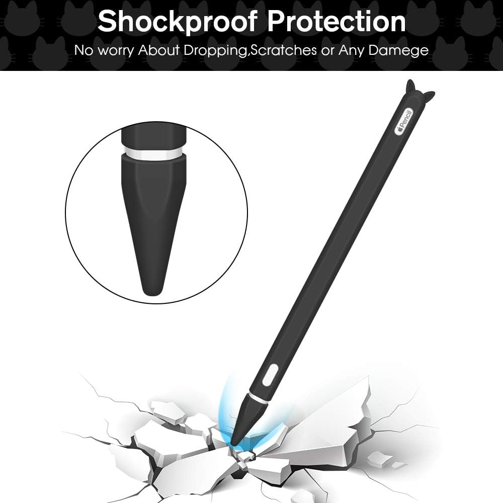 3 Pack Silicone Case for Apple Pencil 2Nd Generation Holder Sleeve Skin Cover Accessories for Ipad Pro 11 12.9 Inch 2018,Cute Soft Grip Pouch Cap Holder and 3 Protective Nib Covers-Purple,Pink,Black  2Cat-pencil-Pink+purple+black   