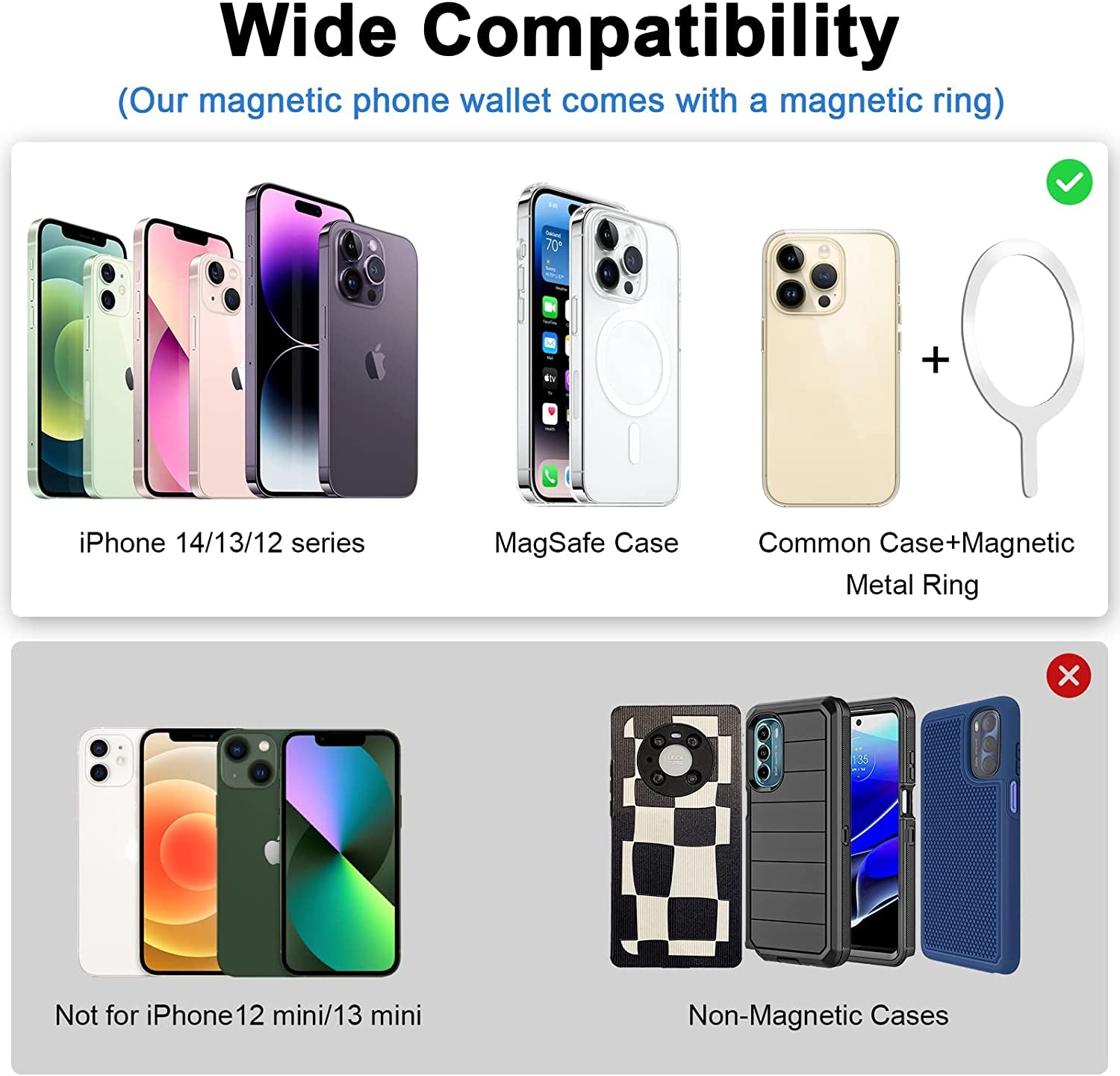 SS Magnetic Wallet Stand Compatible for Magsafe, Leather Phone Wallet with Adjustable Stand, Compatible for Iphone 14/13/12 Series(Not for 13 Mini /12 Mini) Purple  BAIMAHHUI   