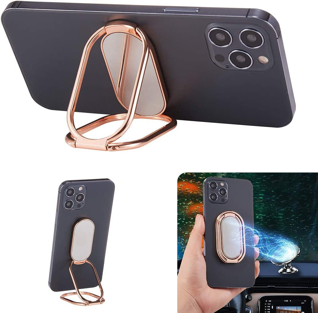 Phone Ring Holder Metal Kickstand 360° Foldable Swivel Cell Phone Finger Grip Stand Compatible with Iphone Ipad Smartphones Tablet  Rimyam RoseGold  