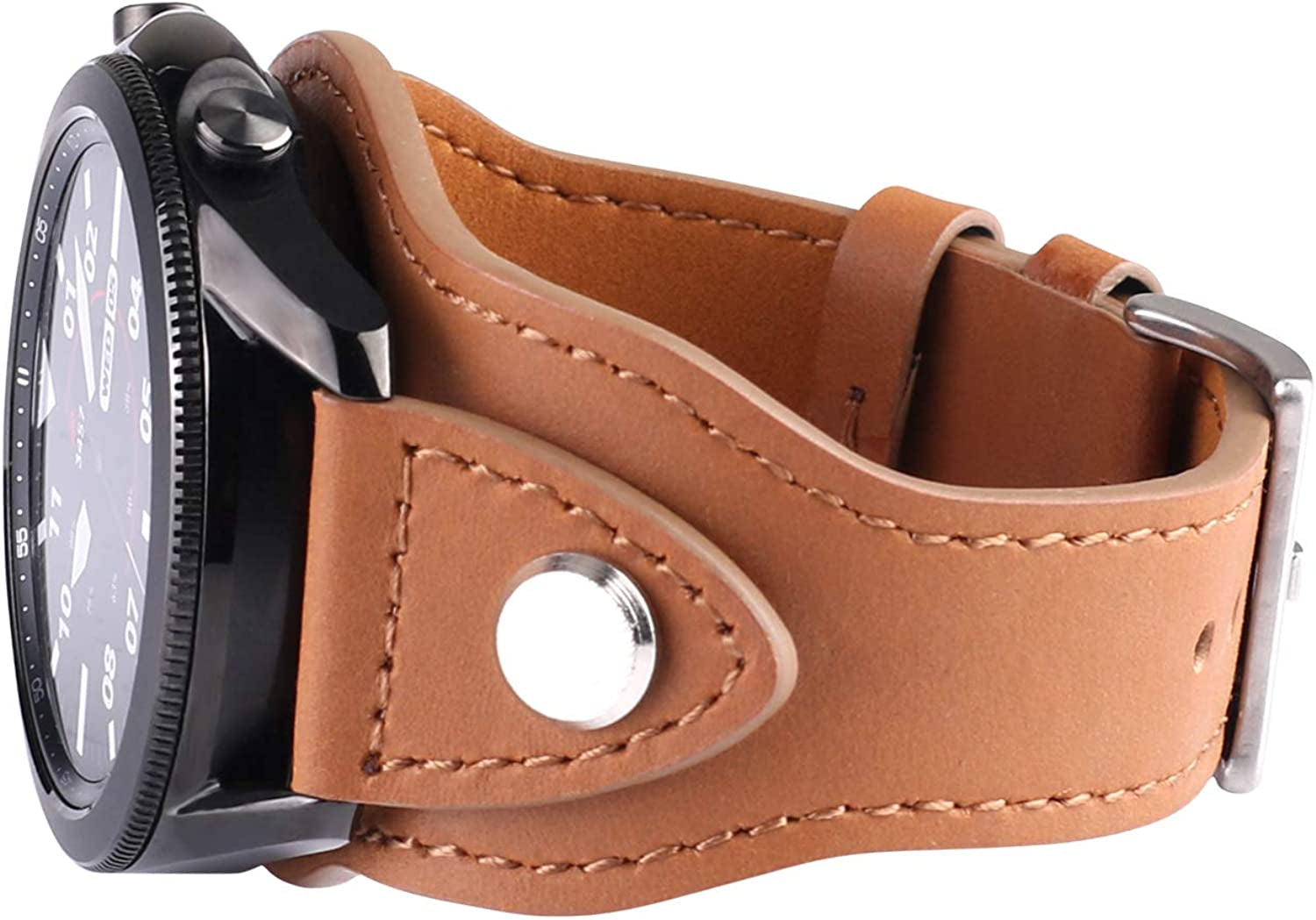 KONAFEI Compatible with Samsung Galaxy Watch 3 45Mm/Gear S3 Frontier/Classic/Galaxy Watch 46Mm Band, 22Mm Genuine Leather Vintage Cuff Bracelets for Men Women  KONAFEI Brown  