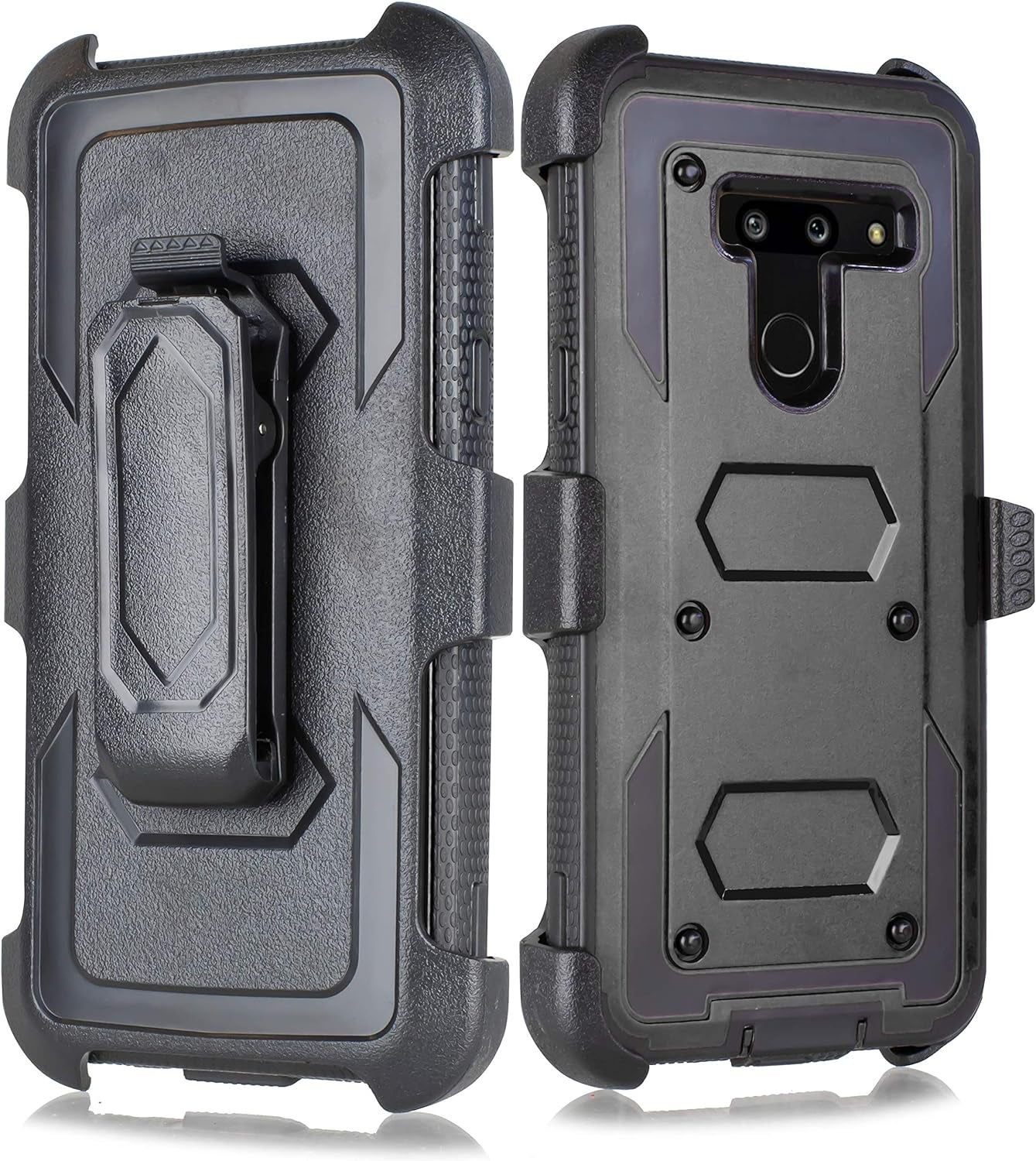For LG G8 Thinq Case, LG G8 Case, W/Built-In [Screen Protector] Heavy Duty Full-Body Armor Case [Belt Clip Holster][Kickstand] (Black)  mstechcorp   