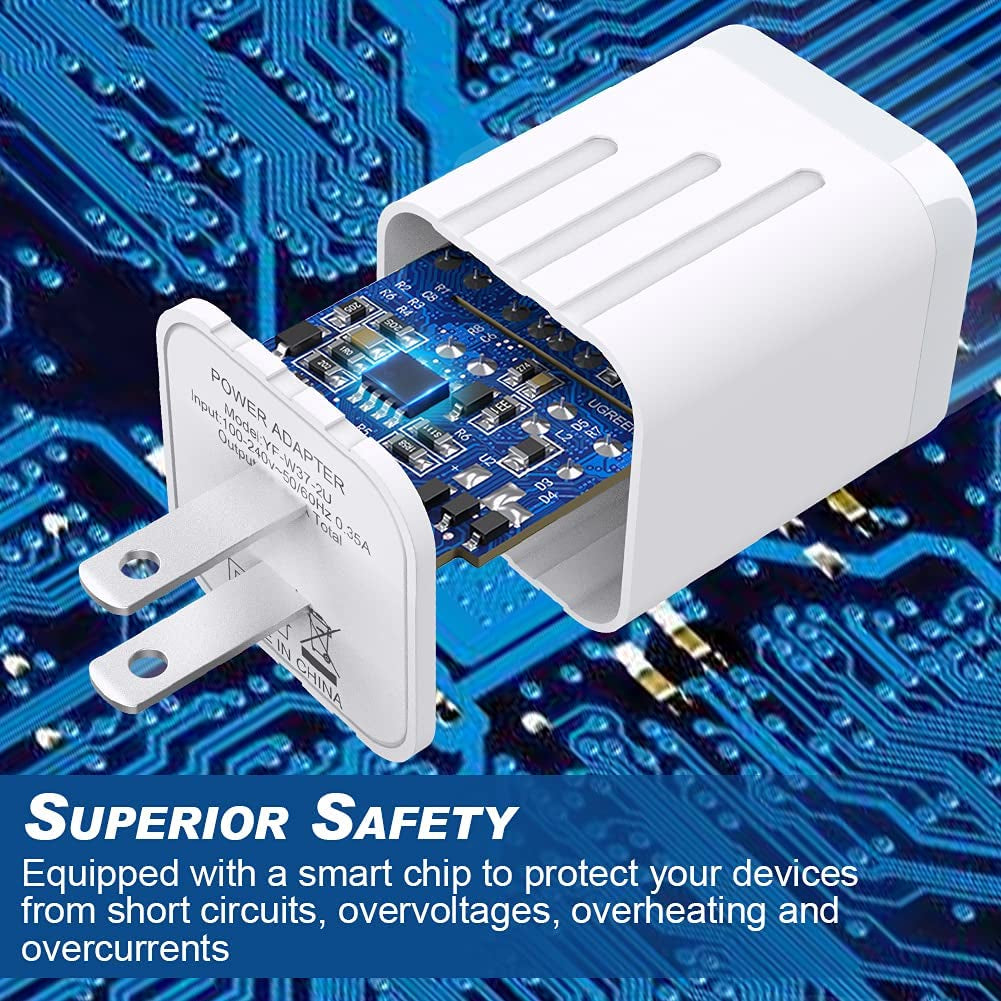 USB Wall Charger, [Apple Mfi Certified] Iphone Charger Lightning Cable 6FT(4PACK) Fast Charging Data Sync Cords Dual Port USB Plug Compatible with Iphone 12/Mini/Pro/Max/11/Pro/Xs/Xr/X/8/7/Plus  Qntry   