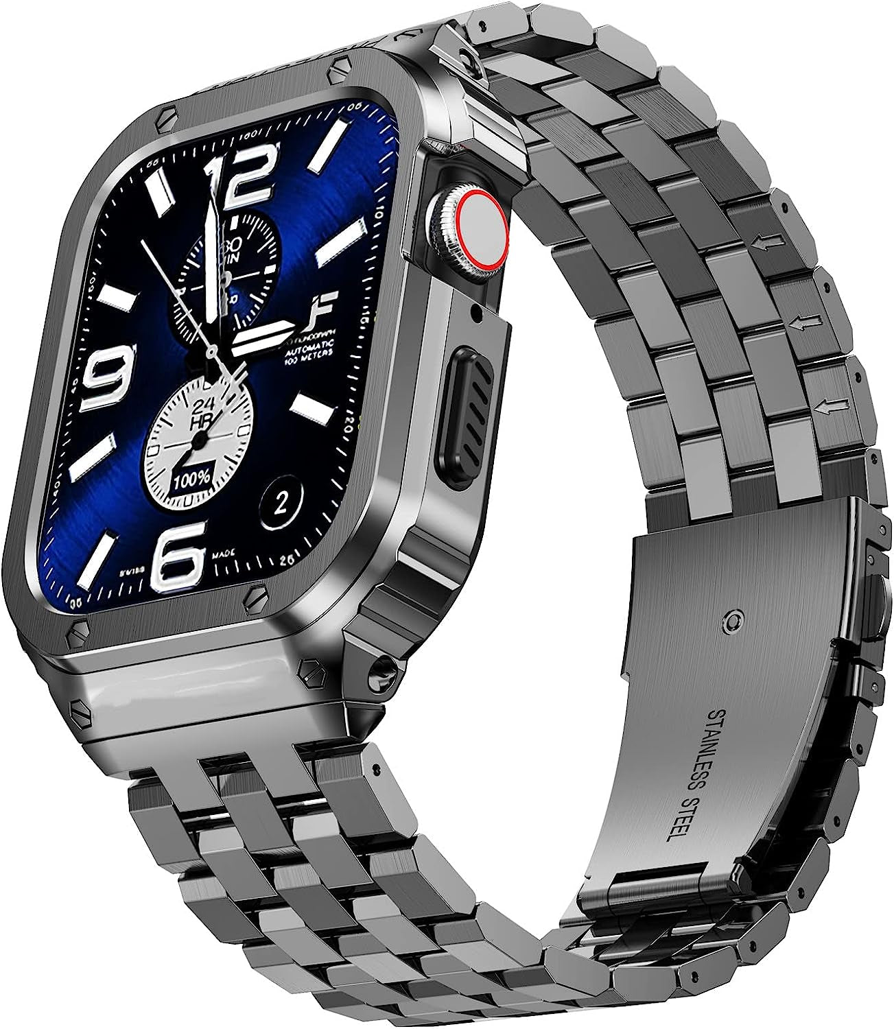 SUPLINK Stainless Steel Case with Band Compatible Apple Watch Bands 40Mm/41Mm/44Mm/45Mm/49Mm,Metal Rugged Protector Cover Bumper Strap for Iwatch Ultra Series 8/7/6/5/4/SE for Men  SUPLINK Space Grey 45mm(series 8/7) 