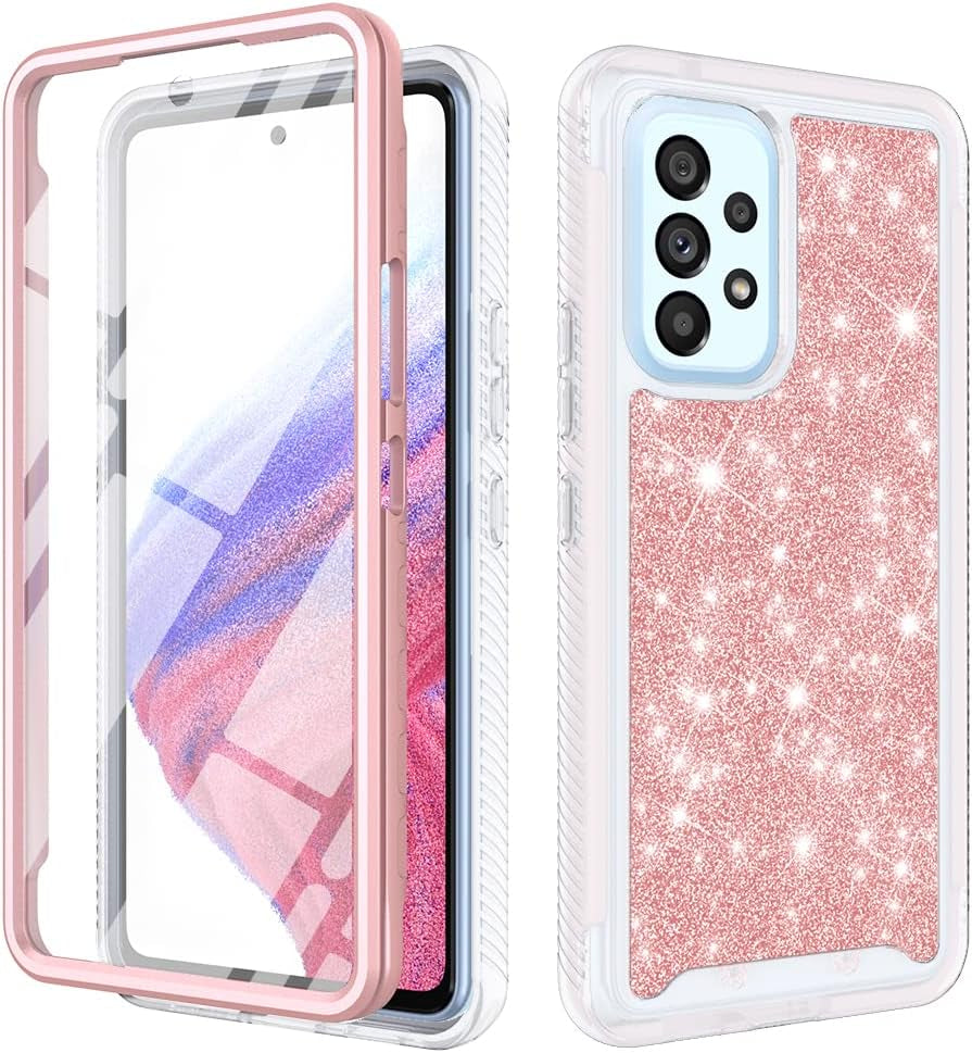 TJS Compatible for Samsung Galaxy A53 5G Case, with [Built-In Screen Protector], Full-Body Drop Protector Cover Glitter Bling Cute Girls Women Design Hybrid Phone Case (Rose Gold)  TJS   
