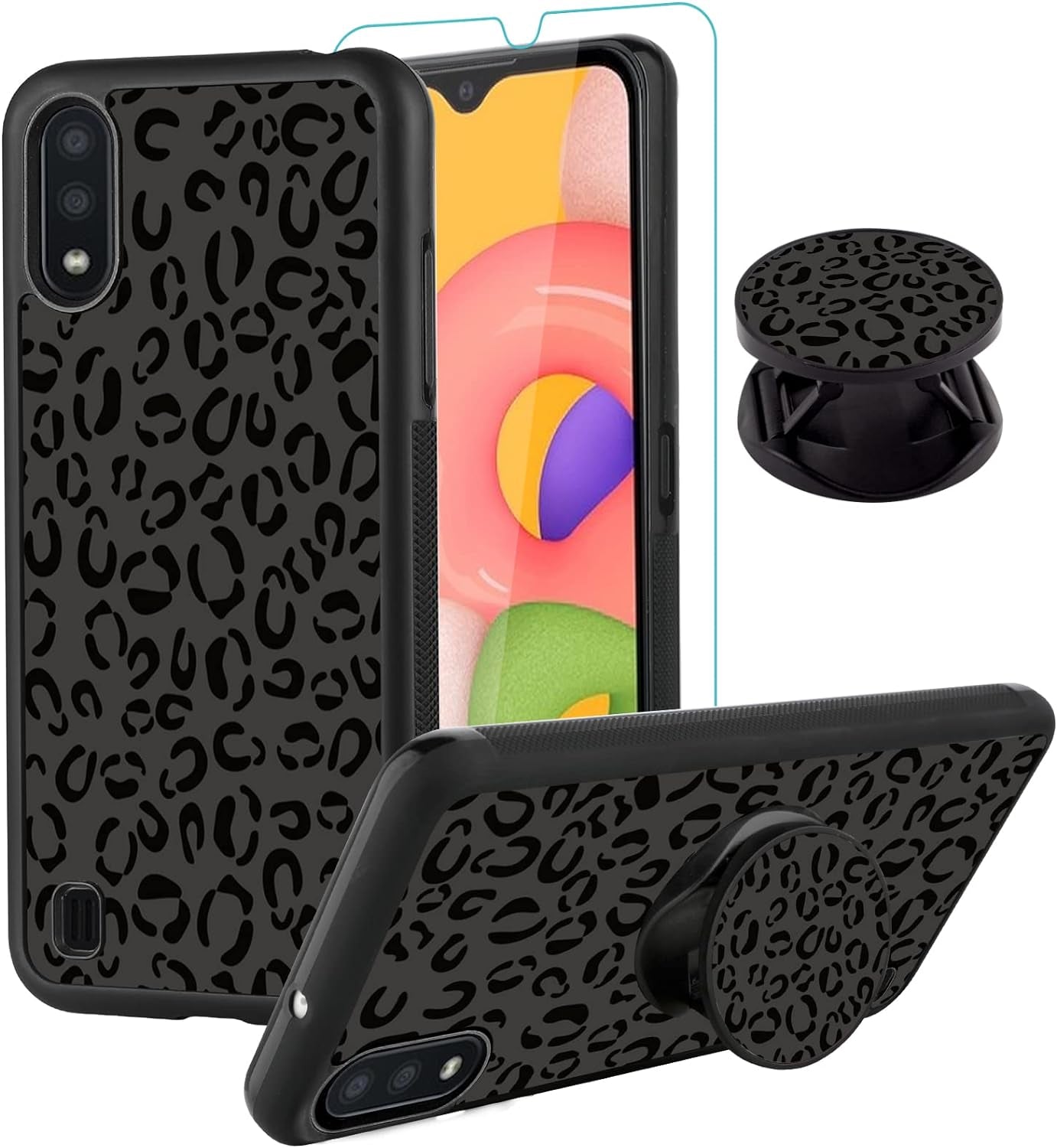 SAKUULO Samsung Galaxy Note 20 Case, [Screen Protector + Kickstand] Black Leopard Cheetah Design, Anti-Slip Shockproof Lightweight Flexible TPU Bumper Protective Case for Galaxy Note 20 6.7 Inch  SAKUULO Samsung Galaxy A01 5.7  